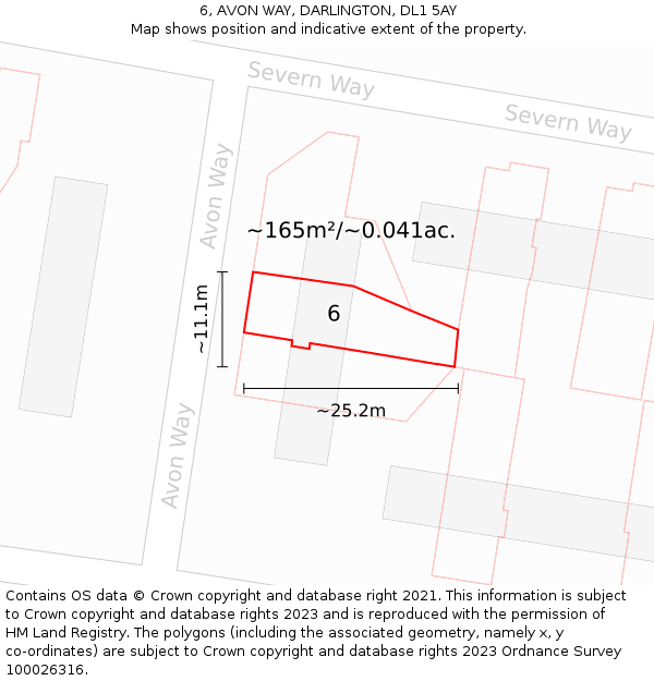 6, AVON WAY, DARLINGTON, DL1 5AY: Plot and title map