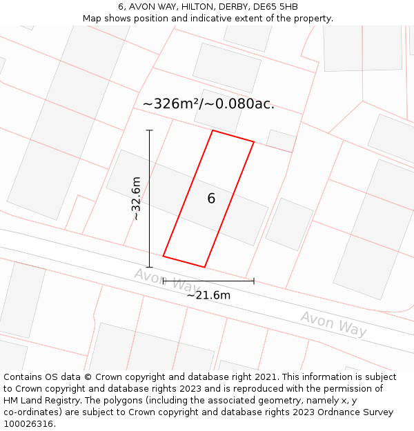 6, AVON WAY, HILTON, DERBY, DE65 5HB: Plot and title map