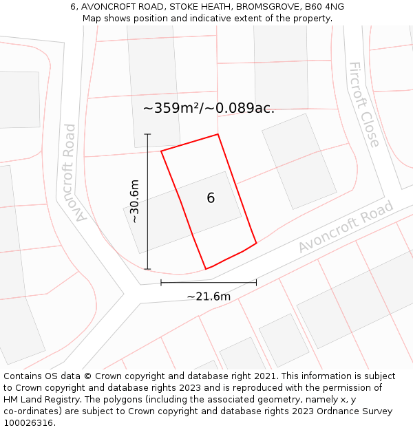 6, AVONCROFT ROAD, STOKE HEATH, BROMSGROVE, B60 4NG: Plot and title map