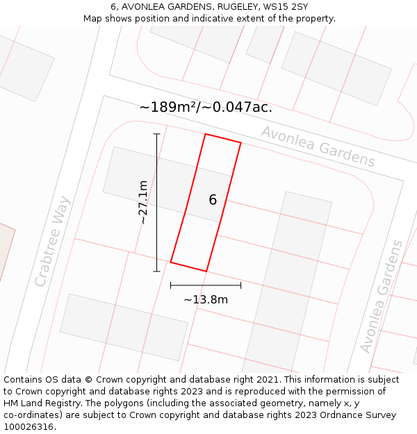 6, AVONLEA GARDENS, RUGELEY, WS15 2SY: Plot and title map