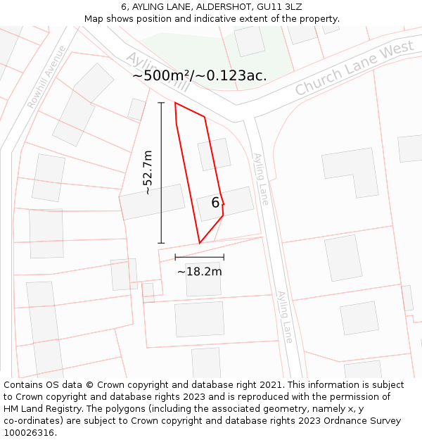 6, AYLING LANE, ALDERSHOT, GU11 3LZ: Plot and title map