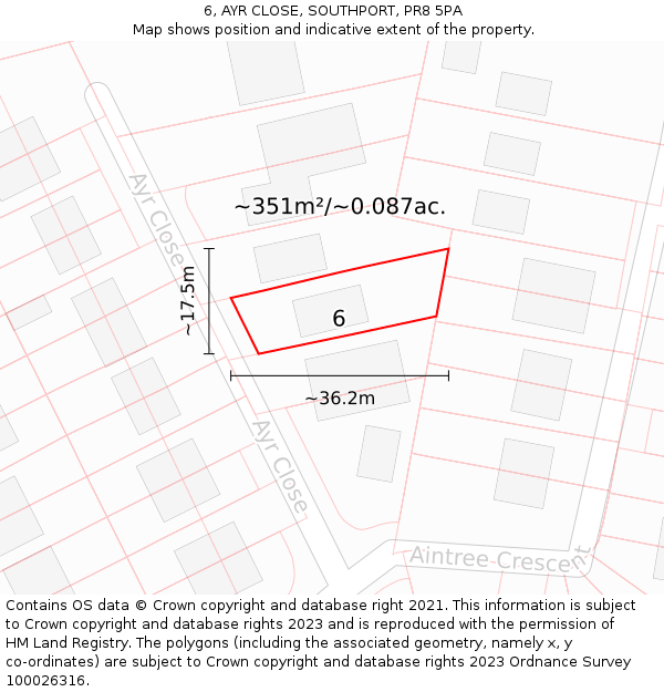6, AYR CLOSE, SOUTHPORT, PR8 5PA: Plot and title map