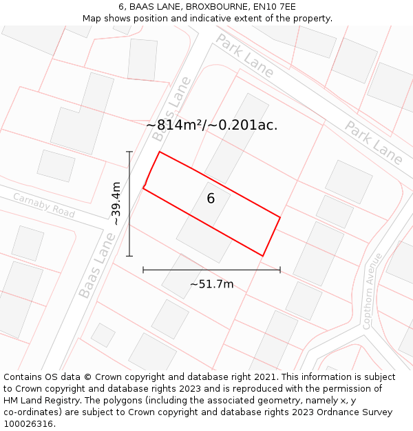 6, BAAS LANE, BROXBOURNE, EN10 7EE: Plot and title map