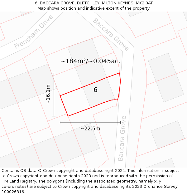 6, BACCARA GROVE, BLETCHLEY, MILTON KEYNES, MK2 3AT: Plot and title map