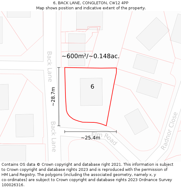 6, BACK LANE, CONGLETON, CW12 4PP: Plot and title map