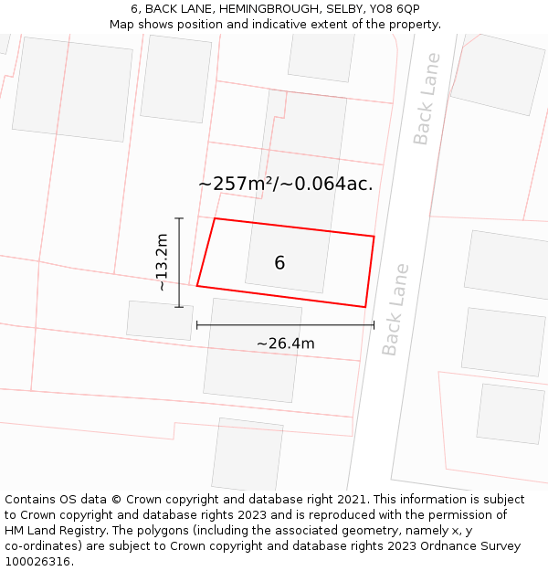 6, BACK LANE, HEMINGBROUGH, SELBY, YO8 6QP: Plot and title map
