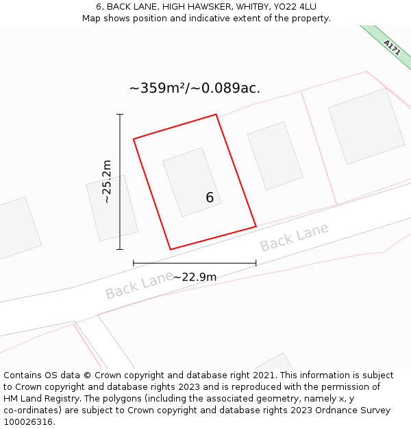 6, BACK LANE, HIGH HAWSKER, WHITBY, YO22 4LU: Plot and title map