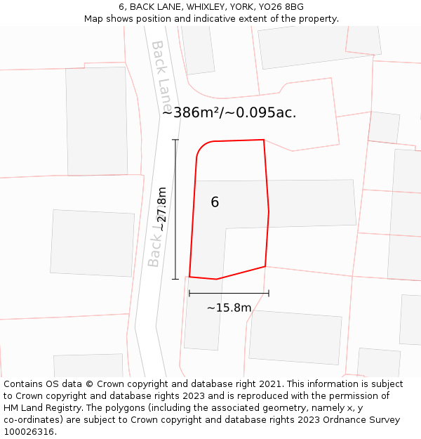 6, BACK LANE, WHIXLEY, YORK, YO26 8BG: Plot and title map