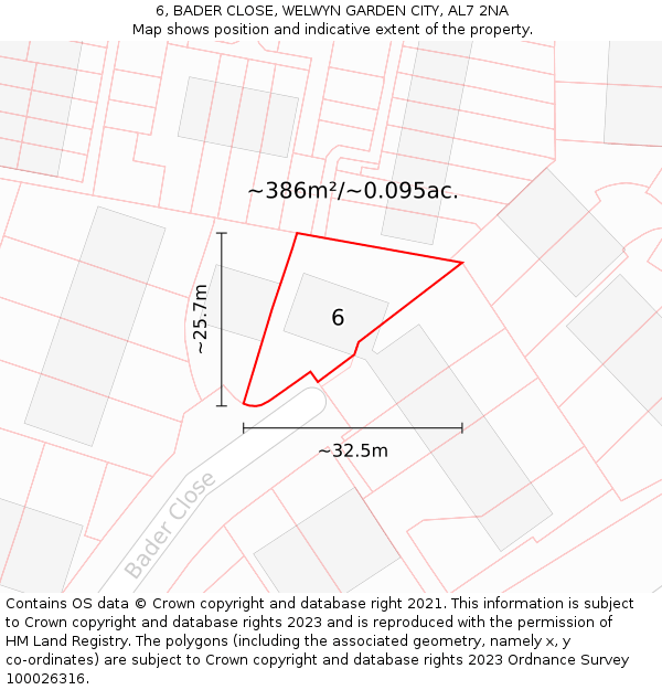 6, BADER CLOSE, WELWYN GARDEN CITY, AL7 2NA: Plot and title map