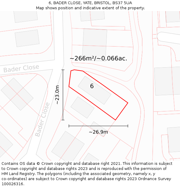 6, BADER CLOSE, YATE, BRISTOL, BS37 5UA: Plot and title map