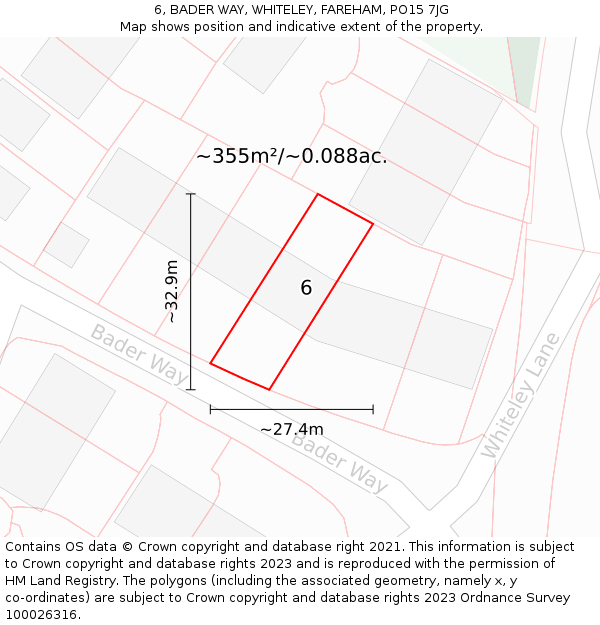 6, BADER WAY, WHITELEY, FAREHAM, PO15 7JG: Plot and title map