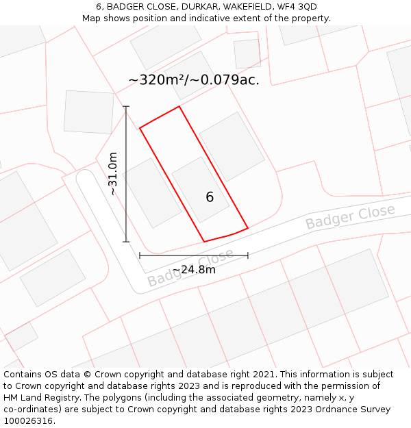 6, BADGER CLOSE, DURKAR, WAKEFIELD, WF4 3QD: Plot and title map