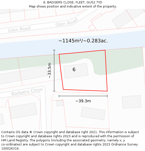 6, BADGERS CLOSE, FLEET, GU52 7YD: Plot and title map