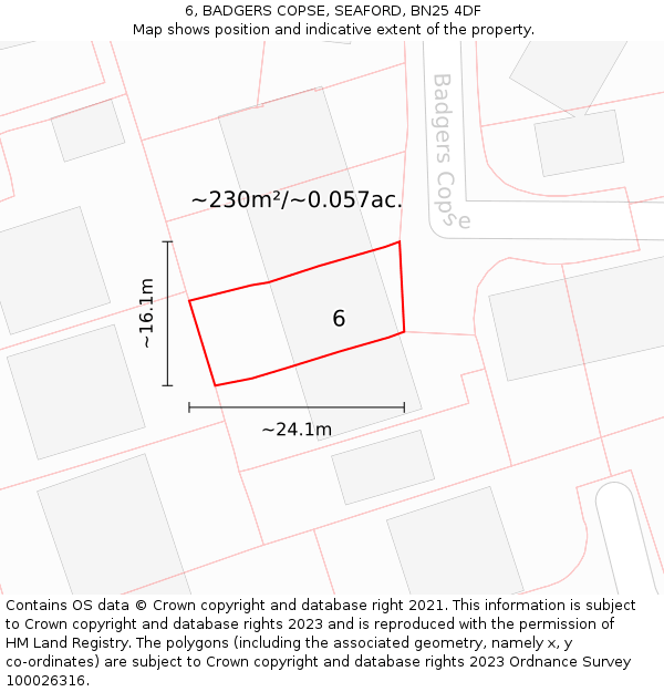 6, BADGERS COPSE, SEAFORD, BN25 4DF: Plot and title map