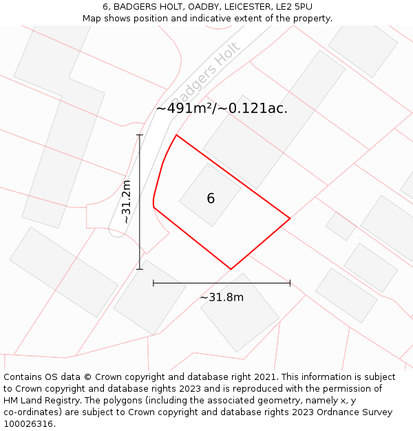 6, BADGERS HOLT, OADBY, LEICESTER, LE2 5PU: Plot and title map