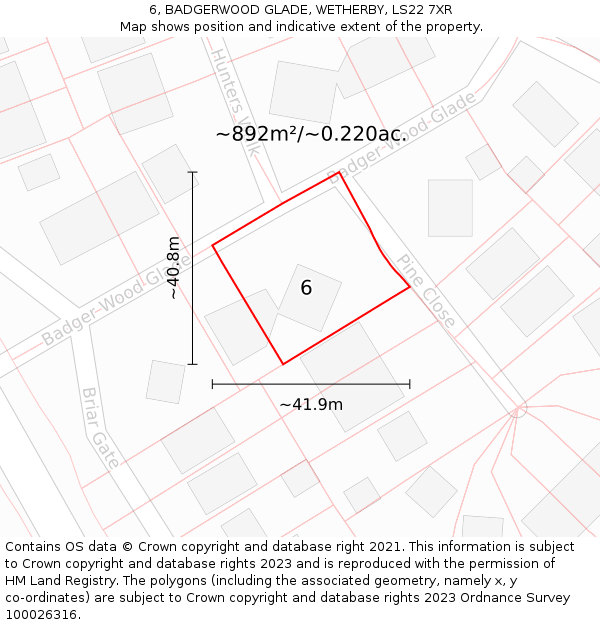 6, BADGERWOOD GLADE, WETHERBY, LS22 7XR: Plot and title map
