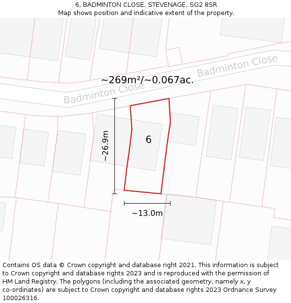 6, BADMINTON CLOSE, STEVENAGE, SG2 8SR: Plot and title map