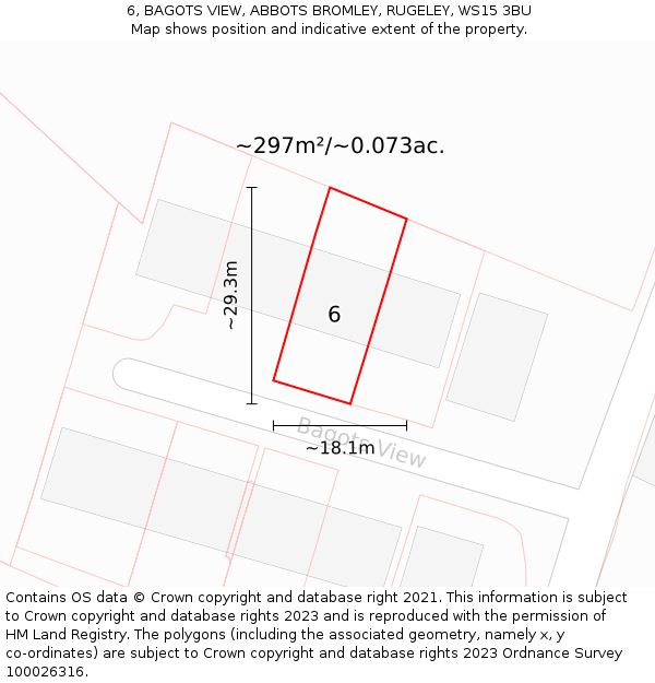 6, BAGOTS VIEW, ABBOTS BROMLEY, RUGELEY, WS15 3BU: Plot and title map