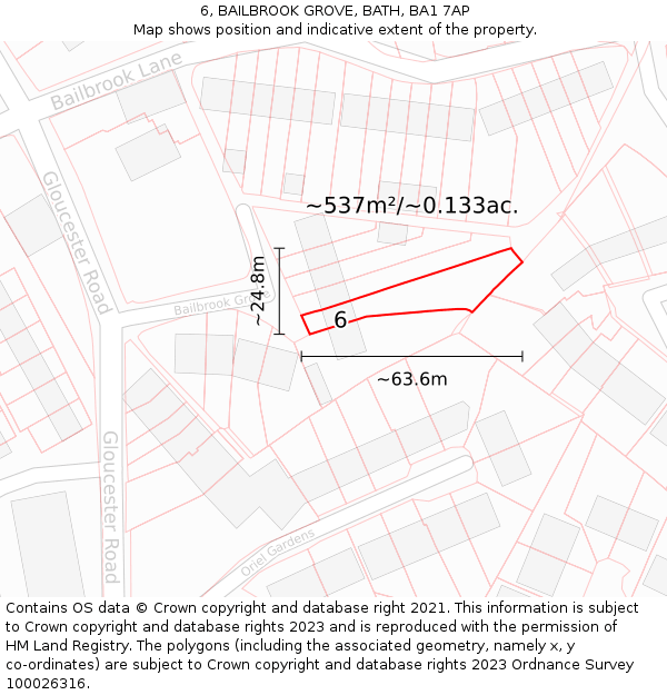 6, BAILBROOK GROVE, BATH, BA1 7AP: Plot and title map