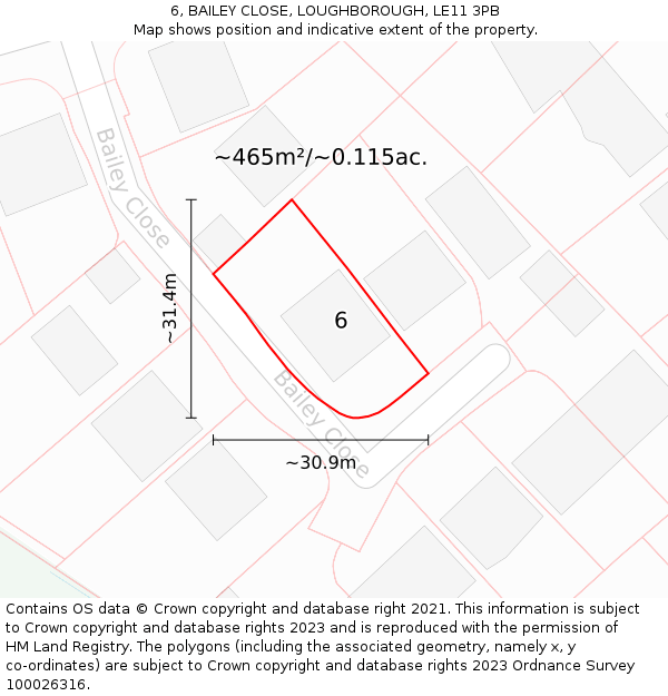 6, BAILEY CLOSE, LOUGHBOROUGH, LE11 3PB: Plot and title map