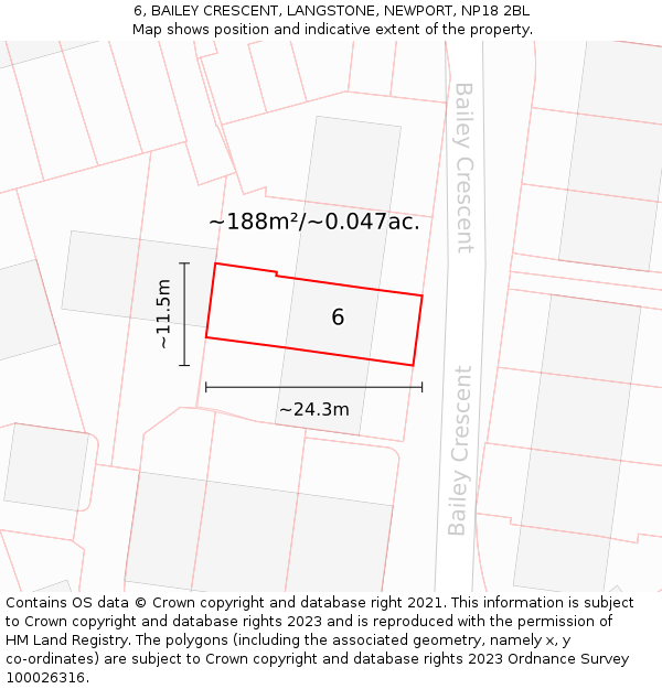 6, BAILEY CRESCENT, LANGSTONE, NEWPORT, NP18 2BL: Plot and title map