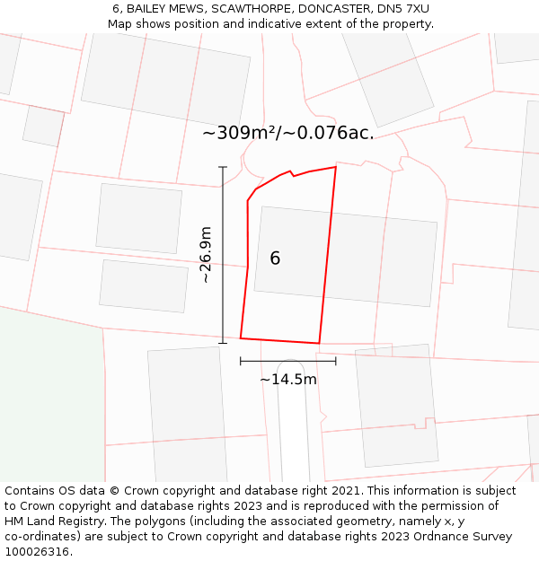 6, BAILEY MEWS, SCAWTHORPE, DONCASTER, DN5 7XU: Plot and title map