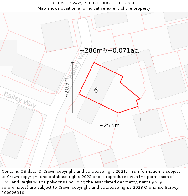 6, BAILEY WAY, PETERBOROUGH, PE2 9SE: Plot and title map