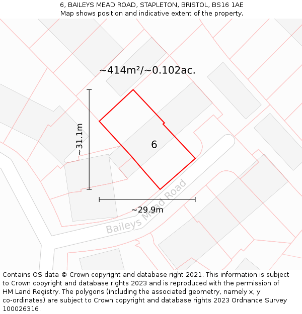 6, BAILEYS MEAD ROAD, STAPLETON, BRISTOL, BS16 1AE: Plot and title map