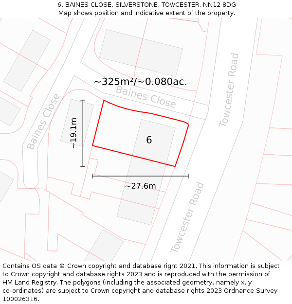 6, BAINES CLOSE, SILVERSTONE, TOWCESTER, NN12 8DG: Plot and title map