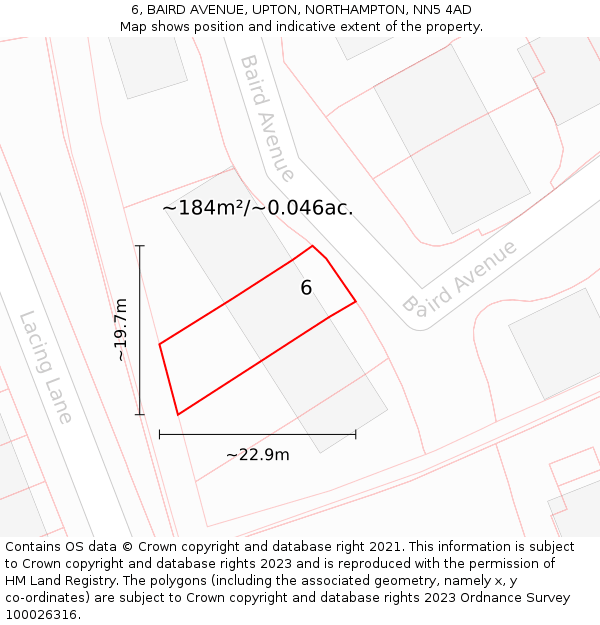 6, BAIRD AVENUE, UPTON, NORTHAMPTON, NN5 4AD: Plot and title map