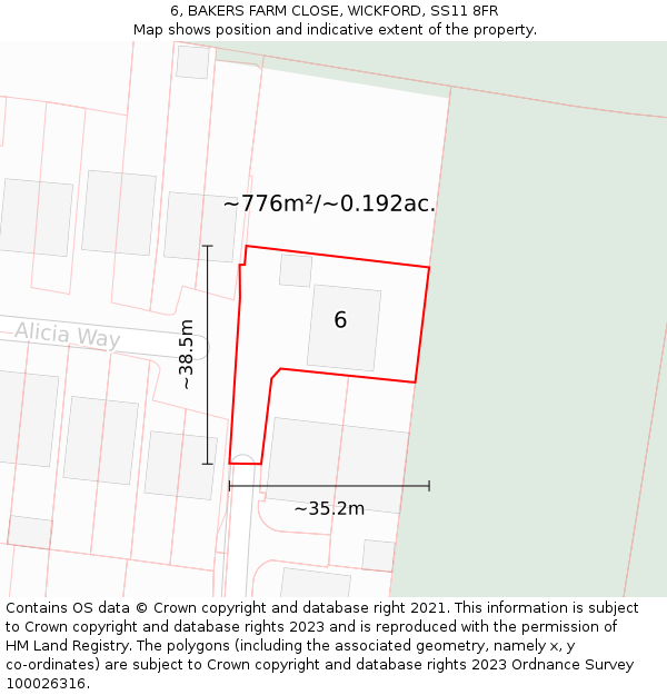 6, BAKERS FARM CLOSE, WICKFORD, SS11 8FR: Plot and title map