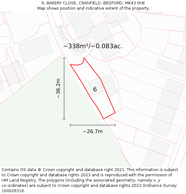 6, BAKERY CLOSE, CRANFIELD, BEDFORD, MK43 0HE: Plot and title map