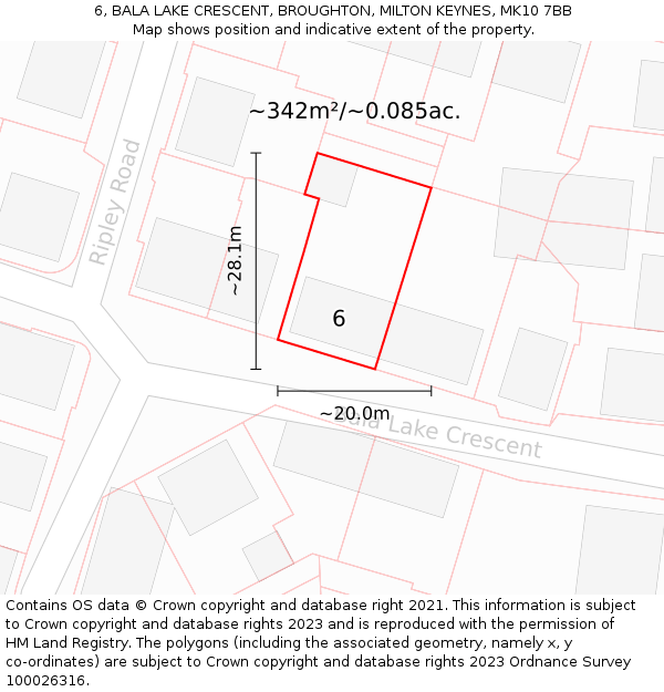 6, BALA LAKE CRESCENT, BROUGHTON, MILTON KEYNES, MK10 7BB: Plot and title map