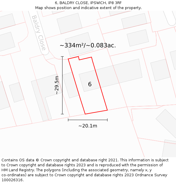 6, BALDRY CLOSE, IPSWICH, IP8 3RF: Plot and title map
