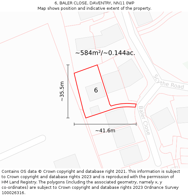 6, BALER CLOSE, DAVENTRY, NN11 0WP: Plot and title map