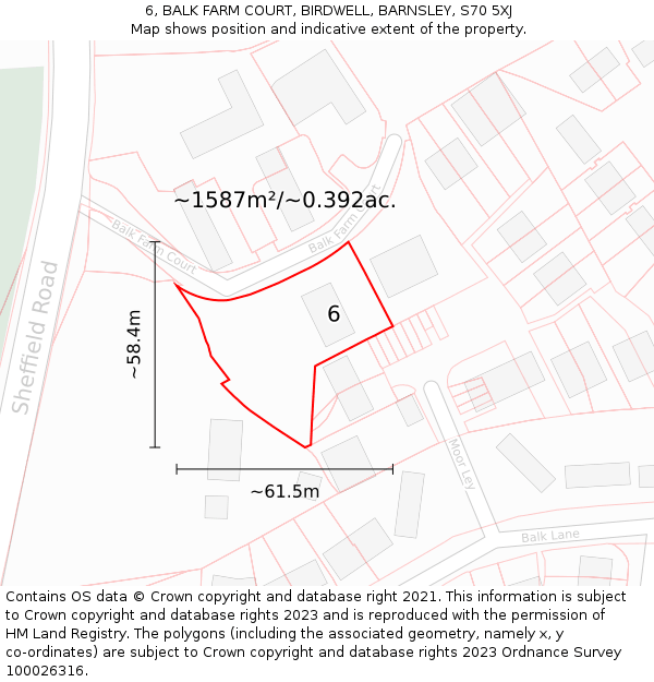 6, BALK FARM COURT, BIRDWELL, BARNSLEY, S70 5XJ: Plot and title map