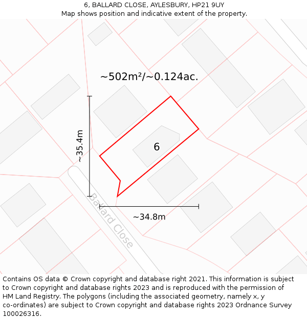 6, BALLARD CLOSE, AYLESBURY, HP21 9UY: Plot and title map
