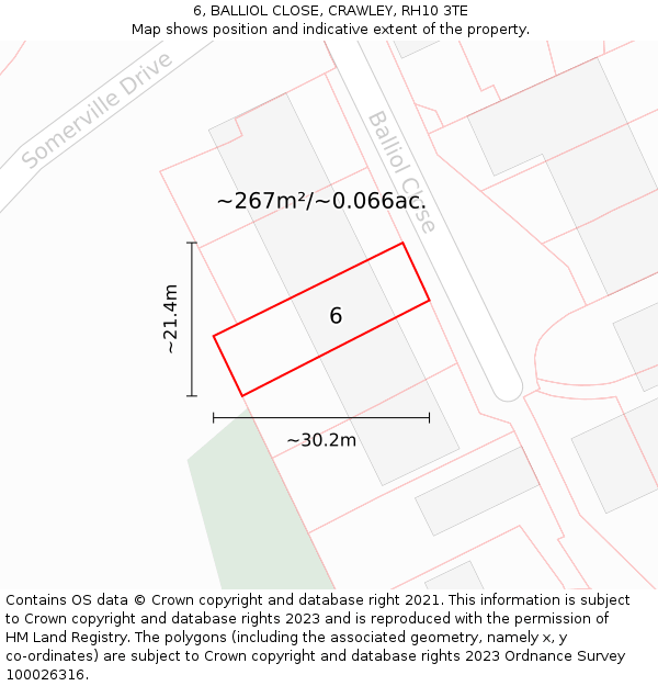 6, BALLIOL CLOSE, CRAWLEY, RH10 3TE: Plot and title map