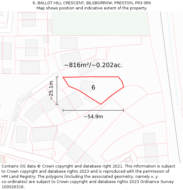 6, BALLOT HILL CRESCENT, BILSBORROW, PRESTON, PR3 0RX: Plot and title map