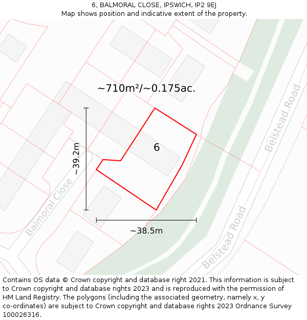 6, BALMORAL CLOSE, IPSWICH, IP2 9EJ: Plot and title map