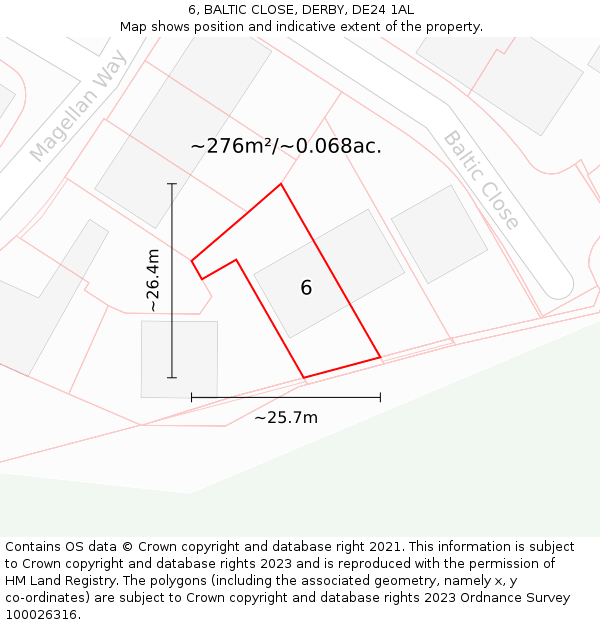 6, BALTIC CLOSE, DERBY, DE24 1AL: Plot and title map