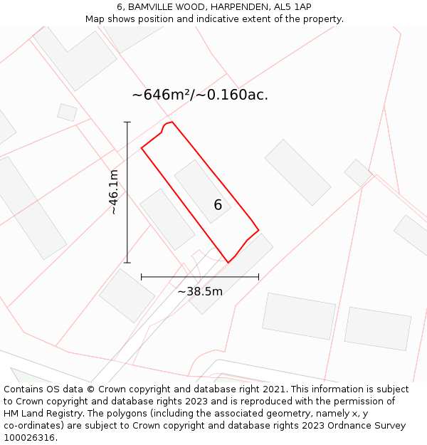 6, BAMVILLE WOOD, HARPENDEN, AL5 1AP: Plot and title map