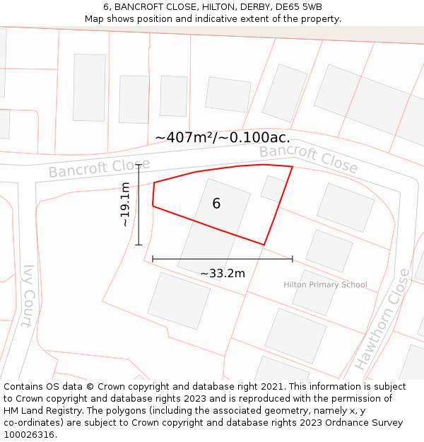 6, BANCROFT CLOSE, HILTON, DERBY, DE65 5WB: Plot and title map