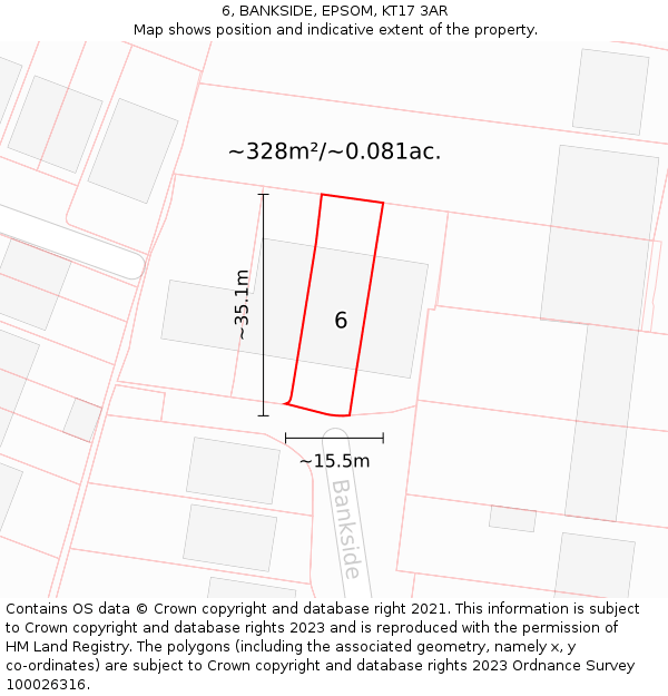 6, BANKSIDE, EPSOM, KT17 3AR: Plot and title map