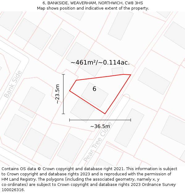 6, BANKSIDE, WEAVERHAM, NORTHWICH, CW8 3HS: Plot and title map