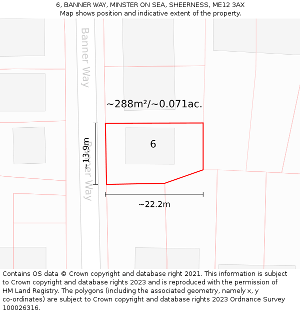 6, BANNER WAY, MINSTER ON SEA, SHEERNESS, ME12 3AX: Plot and title map