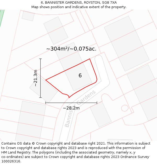 6, BANNISTER GARDENS, ROYSTON, SG8 7XA: Plot and title map
