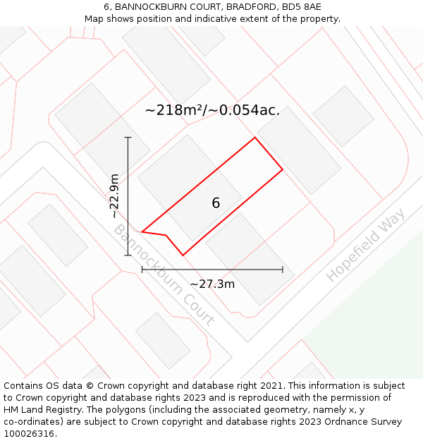 6, BANNOCKBURN COURT, BRADFORD, BD5 8AE: Plot and title map