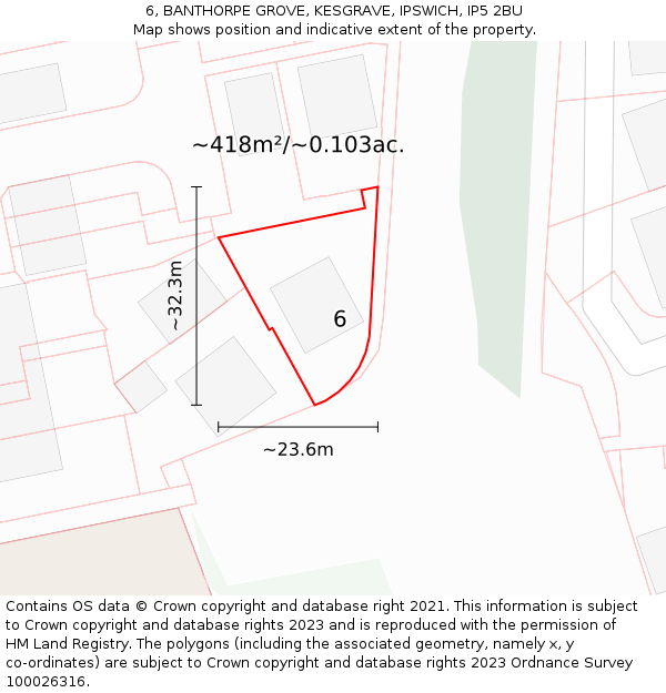 6, BANTHORPE GROVE, KESGRAVE, IPSWICH, IP5 2BU: Plot and title map
