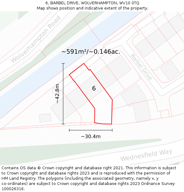 6, BARBEL DRIVE, WOLVERHAMPTON, WV10 0TQ: Plot and title map